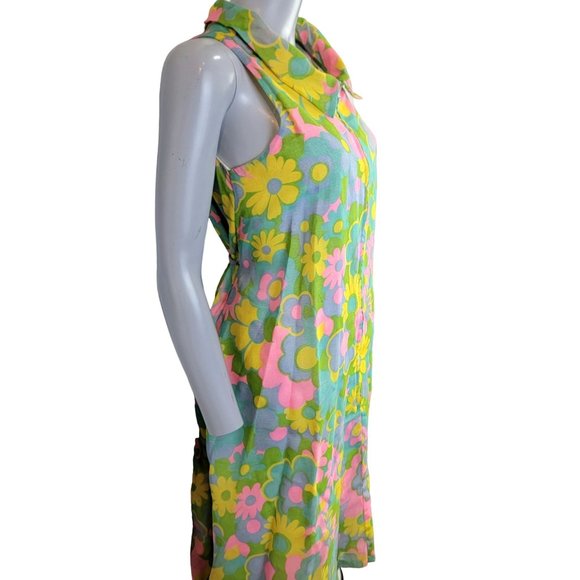 Vintage 60s Colorful Floral Mod Dress Women Medium Knee Length Collar 8 Summer M - Picture 7 of 14
